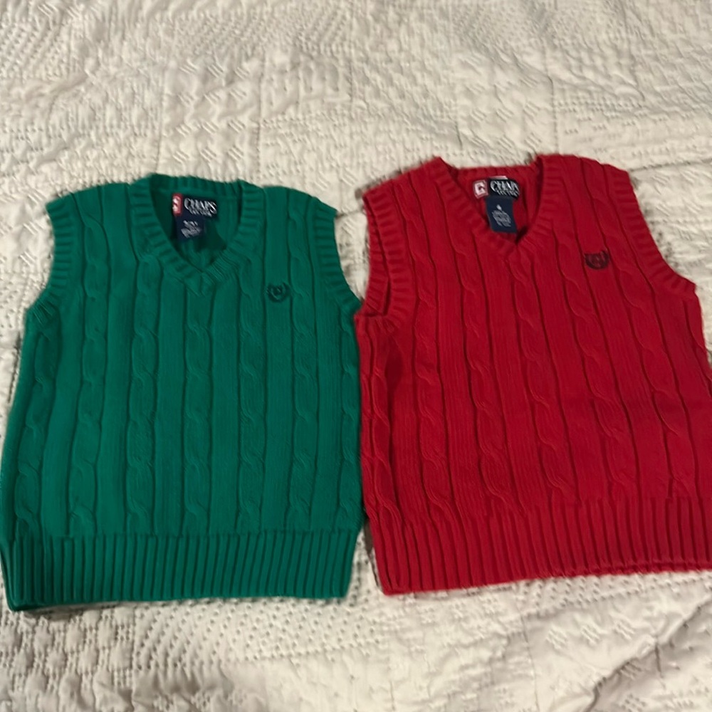 Chaps Kids Cable Knit Sweater Vests - Green and Red